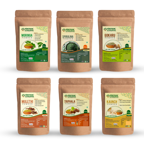 triphala mulethi spirulina moringa gokhru kaunch beej powder